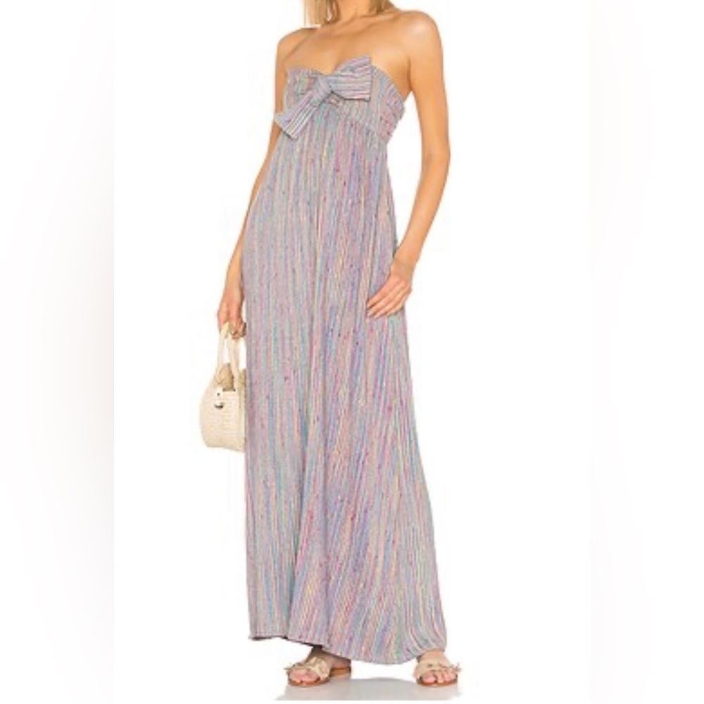 MAJORELLE Strapless Vienna Maxi Dress in Rainbow Stripe Revolve Brand Size XS - Picture 1 of 3